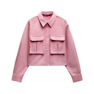 Zara FINE-WALED CORDUROY POCKET SHIRT - Pink | shacket